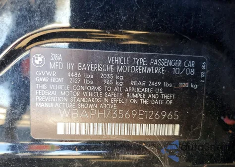 2009 BMW 328 I z USA, uszkodzony, nr VIN WBAPH73569E126965